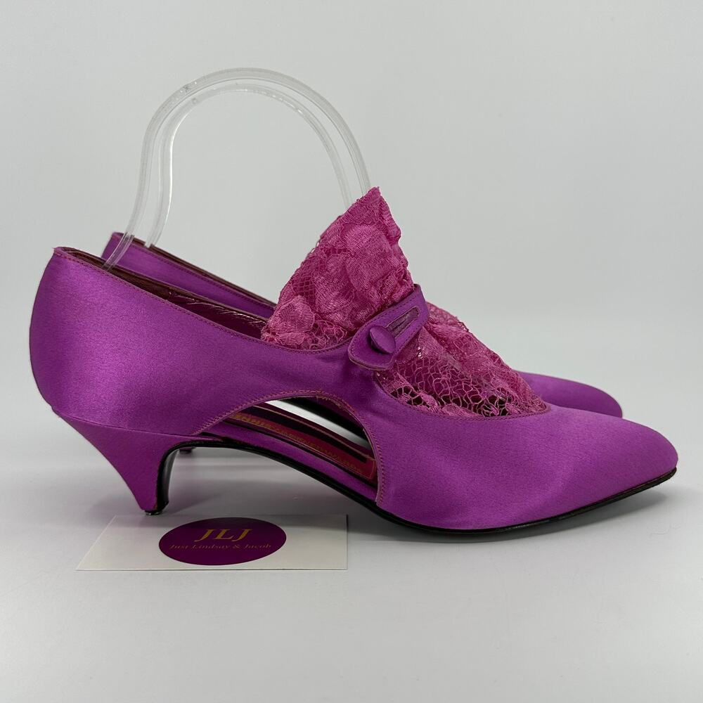 Susan Bennis Warren Edwards Women's Fuchsia Satin Heels Size 7.5 *SEE PHOTOS*